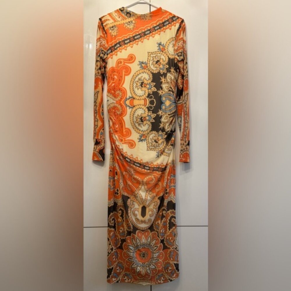 NWT Size XL - Farm Rio Long-Sleeve Mock-Neck Mesh Slim Midi Dress - Picture 13 of 16